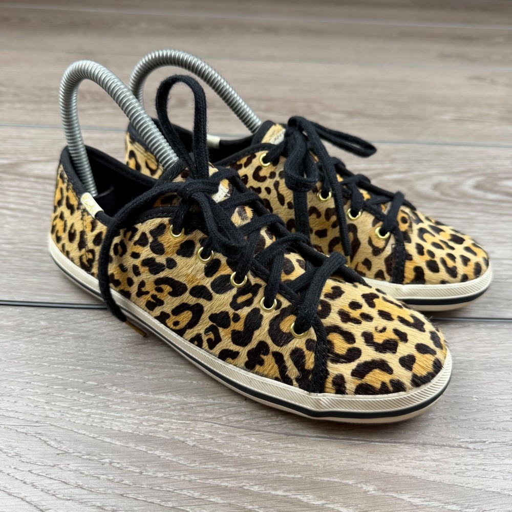 Keds x Kate Spade Women Kickstart Seasonal Leopard Calf Hair Sneakers Tan 4M